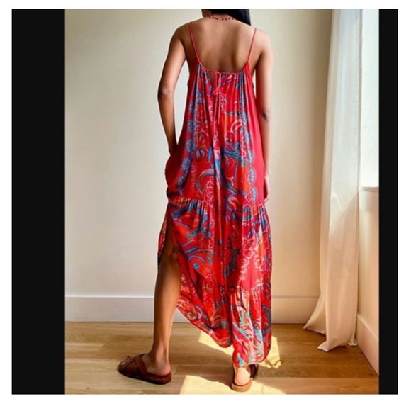 Intimately free people miles away Elegant Red Paisley floral Maxi Dress size L - Picture 2 of 11